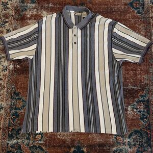 Northwest Territory Polo Shirt Mens 2X Short Sleeve Blue White Striped Casual